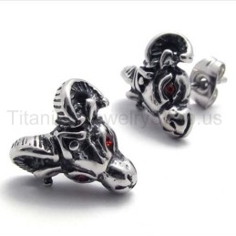 Boucles D'Oreilles En Titane Tête De Mouton Aux Yeux Rouges