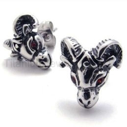 Boucles D'Oreilles En Titane Tête De Mouton Aux Yeux Rouges