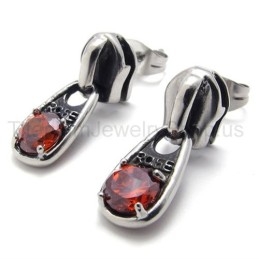 Boucles D'Oreilles Rétro En Titane Avec Diamant Rouge