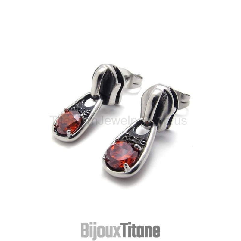Boucles D'Oreilles Rétro En Titane Avec Diamant Rouge