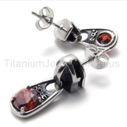 Boucles D'Oreilles Rétro En Titane Avec Diamant Rouge