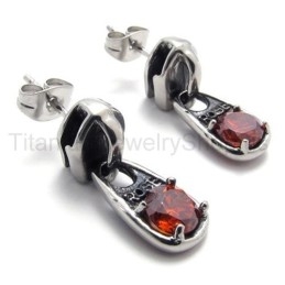 Boucles D'Oreilles Rétro En Titane Avec Diamant Rouge