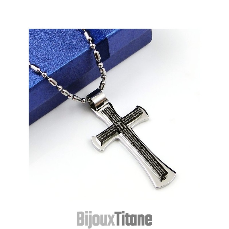 Collier Avec Pendentif En Titane Pur Et Croix Noire Cool Man (Neuf) Collier Avec Pendentif En Titane Pur Et Croix Noire Cool Man (Neuf)