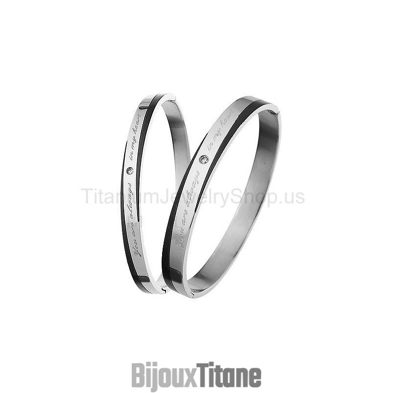 Tu Es Toujours Dans Mon Cœur Bracelets D'Amoureux En Titane Tu Es Toujours Dans Mon Cœur Bracelets D'Amoureux En Titane