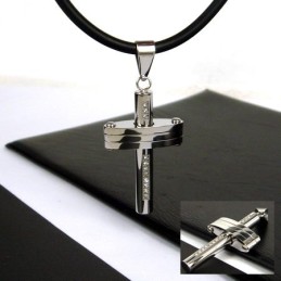 Pendentif Croix En Acier Titane Et Pierres Précieuses Pour Homme Noble