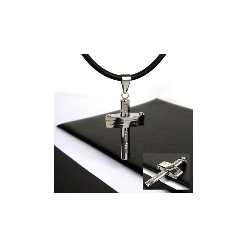 Pendentif Croix En Acier Titane Et Pierres Précieuses Pour Homme Noble