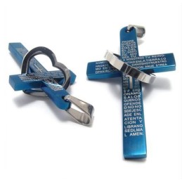 Pendentif Bible En Acier Titane Avec Cœur Et Croix (Neuf) Bleu