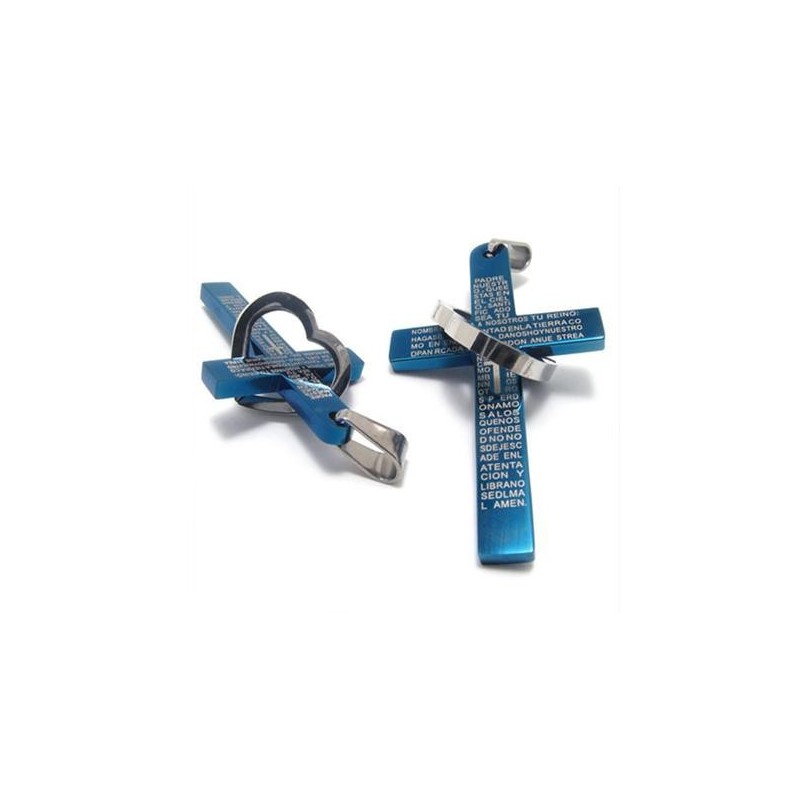 Pendentif Bible En Acier Titane Avec Cœur Et Croix (Neuf) Bleu Pendentif Bible En Acier Titane Avec Cœur Et Croix (Neuf) Bleu