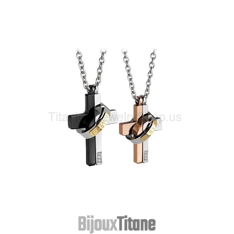 Pendentifs Amoureux En Titane À Deux Couches « Love Forever » Pendentifs Amoureux En Titane À Deux Couches « Love Forever »