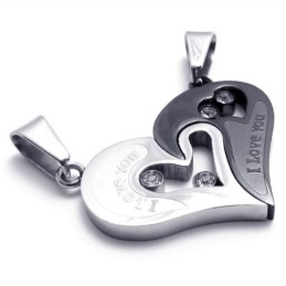 Pendentifs Amoureux En Titane Noir Et Diamants - Chaînes Gratuites