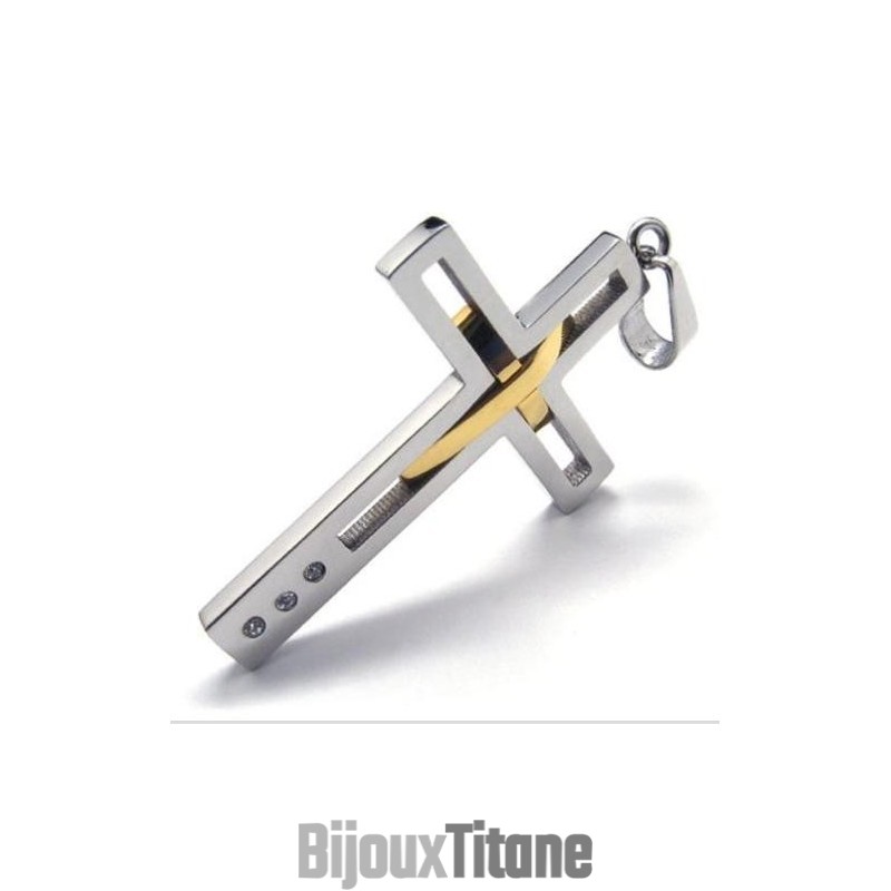 Pendentif En Acier Titane À Double Croix Sutra Man Pendentif En Acier Titane À Double Croix Sutra Man