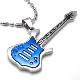 Collier Avec Pendentif Guitare Bleue En Titane Pur De Haute Qualité Pour Homme
