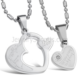 Pendentifs Amoureux En Argent Titane Avec Strass Et Chaînes Gratuites C600