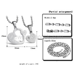 Pendentifs Amoureux En Argent Titane Avec Strass Et Chaînes Gratuites C600