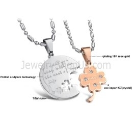 Pendentifs En Titane, Argent Et Or Rose, Motif Floral, Avec Strass Et Chaînes Offertes, C599