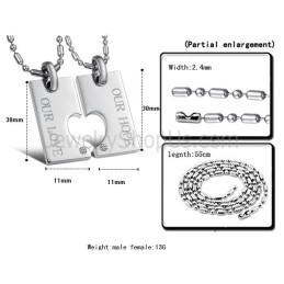 Pendentifs Amoureux En Argent Titane « Notre Espoir Et Notre Amour » Avec Strass Et Chaînes Offertes C602