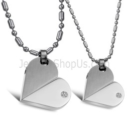 Pendentifs En Argent Titane En Forme De Cœur Avec Strass Et Chaînes Gratuites 111
