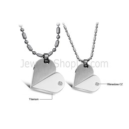 Pendentifs En Argent Titane En Forme De Cœur Avec Strass Et Chaînes Gratuites 111