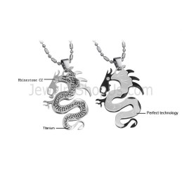 Pendentifs Amoureux Du Dragon Noir Et Argent En Titane Avec Chaînes Gratuites C399