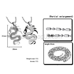 Pendentifs Amoureux Du Dragon Noir Et Argent En Titane Avec Chaînes Gratuites C399