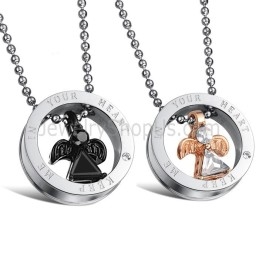 Pendentifs D'Amour En Titane Noir Et Or Rose Avec Strass Et Chaînes Offertes Gx627