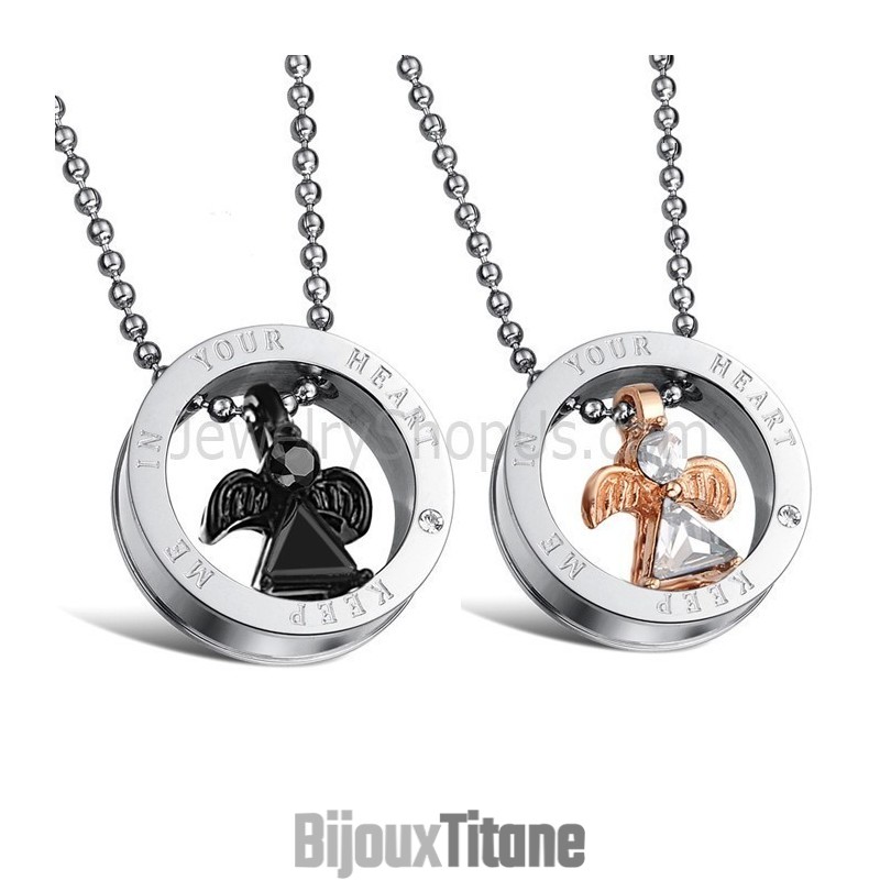 Pendentifs D'Amour En Titane Noir Et Or Rose Avec Strass Et Chaînes Offertes Gx627 Pendentifs D'Amour En Titane Noir Et Or Rose Avec Strass Et Chaînes Offertes Gx627