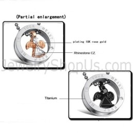 Pendentifs D'Amour En Titane Noir Et Or Rose Avec Strass Et Chaînes Offertes Gx627
