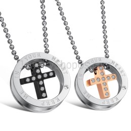 Pendentifs Croix En Titane, Or Rose Et Noir, Avec Strass Et Chaînes Offertes C681