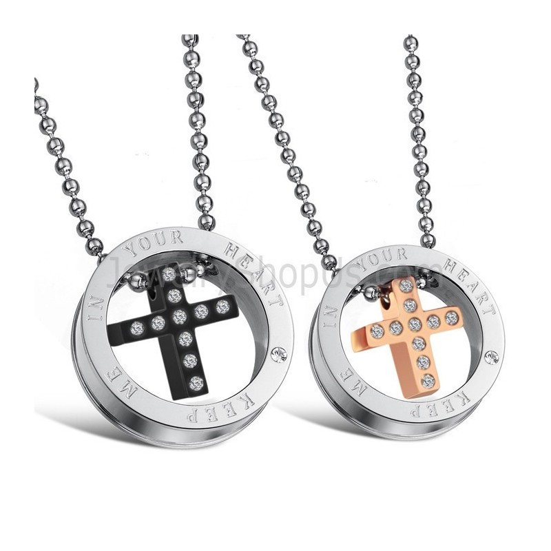 Pendentifs Croix En Titane, Or Rose Et Noir, Avec Strass Et Chaînes Offertes C681 Pendentifs Croix En Titane, Or Rose Et Noir, Avec Strass Et Chaînes Offertes C681