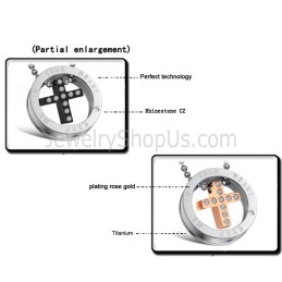 Pendentifs Croix En Titane, Or Rose Et Noir, Avec Strass Et Chaînes Offertes C681