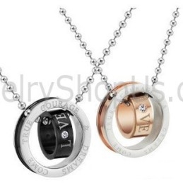 Bagues En Titane, Or Rose Et Noir, Pendentifs Pour Amoureux, Avec Strass Et Chaînes Gratuites C505