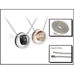 Bagues En Titane, Or Rose Et Noir, Pendentifs Pour Amoureux, Avec Strass Et Chaînes Gratuites C505