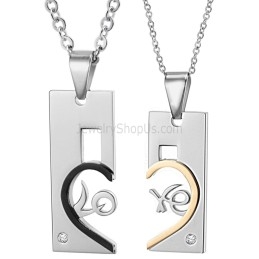 Pendentifs « Love » En Titane, Or Rose Et Noir, Avec Strass Et Chaînes Offertes C539