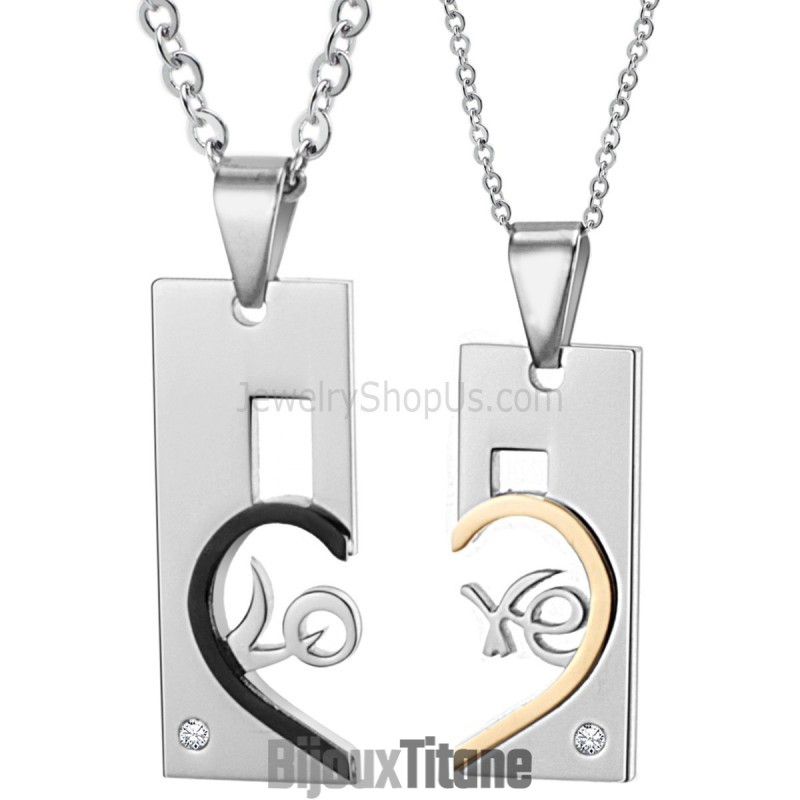 Pendentifs « Love » En Titane, Or Rose Et Noir, Avec Strass Et Chaînes Offertes C539 Pendentifs « Love » En Titane, Or Rose Et Noir, Avec Strass Et Chaînes Offertes C539