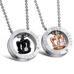 Pendentifs Pour Amoureux « Keep Me In Your Heart » En Titane, Or Rose Et Noir, Avec Strass Et Chaînes Offertes, C603