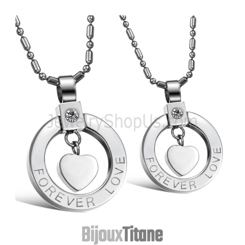 Pendentifs Amoureux « Forever Love » En Argent Titane Avec Strass Et Chaînes Offertes C415 Pendentifs Amoureux « Forever Love » En Argent Titane Avec Strass Et Chaînes Offertes C415