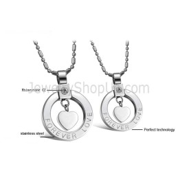 Pendentifs Amoureux « Forever Love » En Argent Titane Avec Strass Et Chaînes Offertes C415