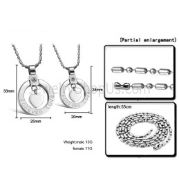 Pendentifs Amoureux « Forever Love » En Argent Titane Avec Strass Et Chaînes Offertes C415