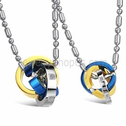 Bagues En Titane Tricolores, Pendentifs Pour Amoureux, Avec Strass Et Chaînes Gratuites C642