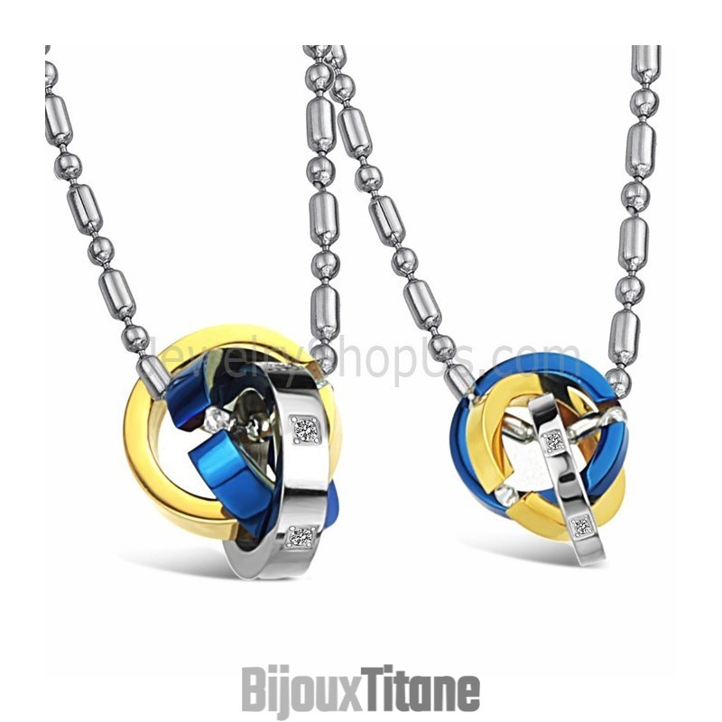 Bagues En Titane Tricolores, Pendentifs Pour Amoureux, Avec Strass Et Chaînes Gratuites C642 Bagues En Titane Tricolores, Pendentifs Pour Amoureux, Avec Strass Et Chaînes Gratuites C642