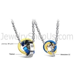 Bagues En Titane Tricolores, Pendentifs Pour Amoureux, Avec Strass Et Chaînes Gratuites C642