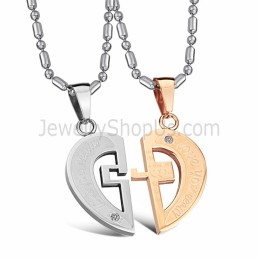 Pendentifs Amoureux En Titane, Or Rose Et Argent, Avec Strass Et Chaînes Offertes C641