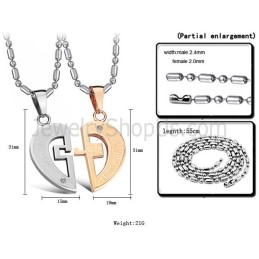 Pendentifs Amoureux En Titane, Or Rose Et Argent, Avec Strass Et Chaînes Offertes C641
