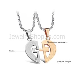 Pendentifs Amoureux En Titane, Or Rose Et Argent, Avec Strass Et Chaînes Offertes C641