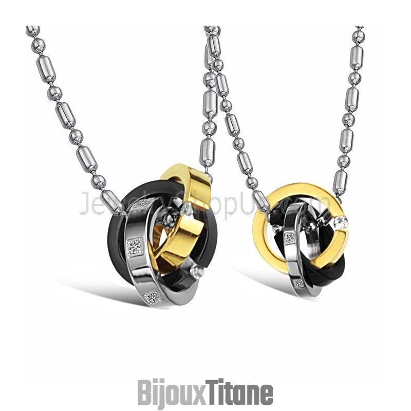 Bagues En Titane Tricolores, Pendentifs Pour Amoureux, Avec Diamants Et Chaînes Gratuites C642