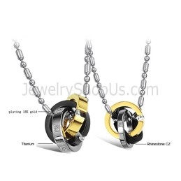 Bagues En Titane Tricolores, Pendentifs Pour Amoureux, Avec Diamants Et Chaînes Gratuites C642