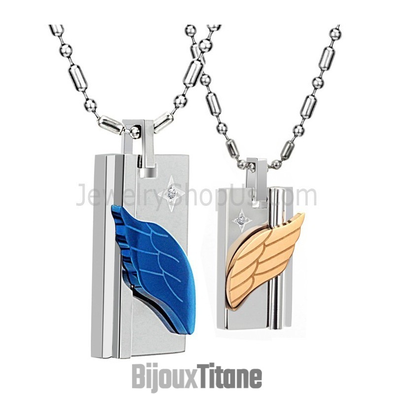 Pendentifs En Titane Bleu Et Or Rose En Forme De Branche D'Ange Avec Strass Et Chaînes Gratuites C387 Pendentifs En Titane Bleu Et Or Rose En Forme De Branche D'Ange Avec Strass Et Chaînes Gratuites C387