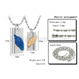 Pendentifs En Titane Bleu Et Or Rose En Forme De Branche D'Ange Avec Strass Et Chaînes Gratuites C387