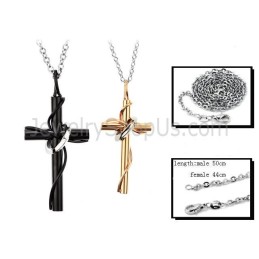 Pendentifs En Titane, Or Rose Et Croix Noire, Avec Chaînes Offertes, C521
