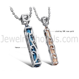 Pendentifs Creux En Titane Bleu Et Or Rose Avec Chaînes Gratuites C609